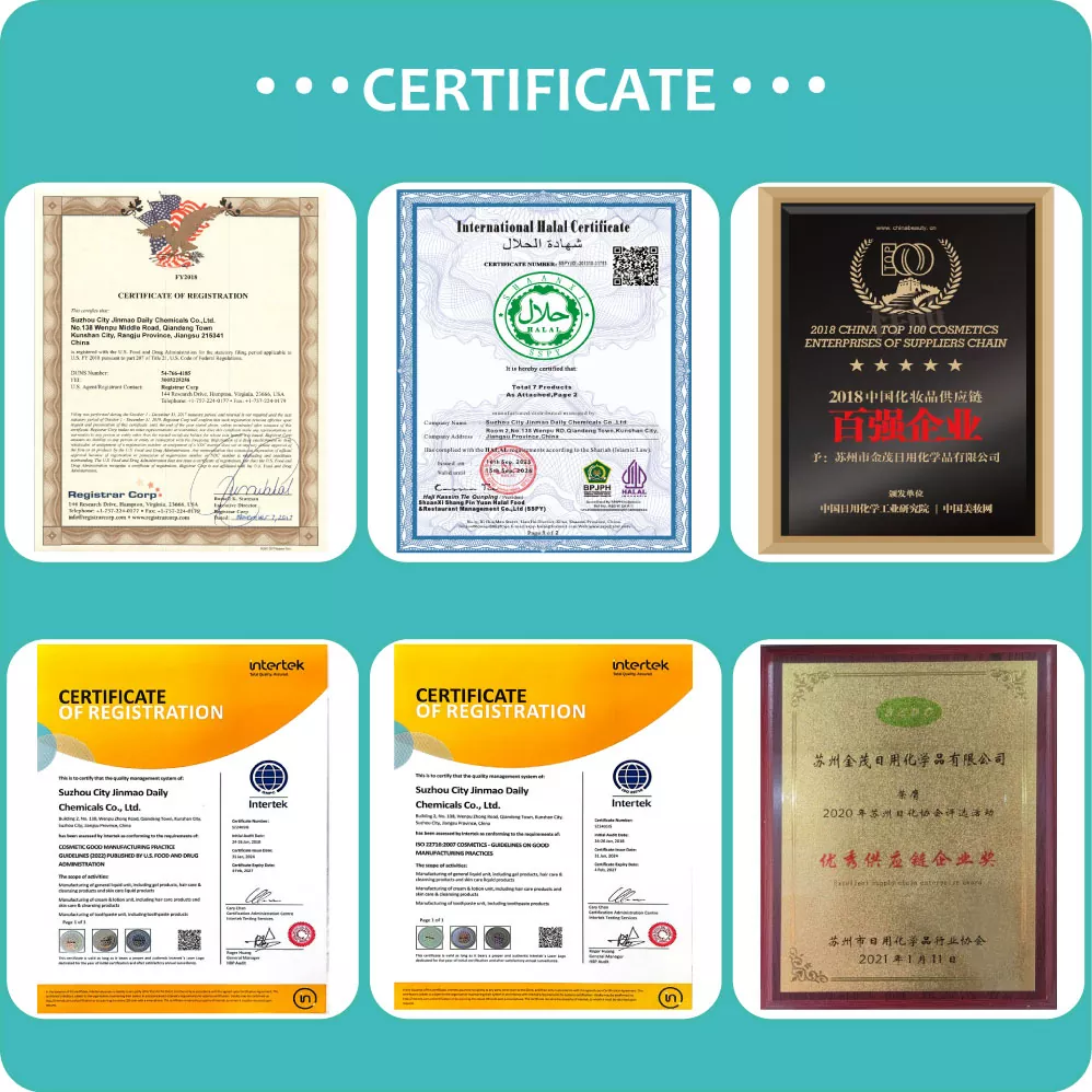 Suzhou City Jinmao Daily Chemicals Co., Ltd. Quality Certificate