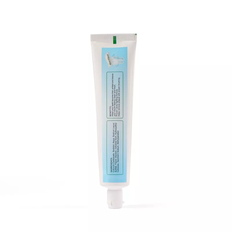 Fluoride-free toothpaste tube and packaging details